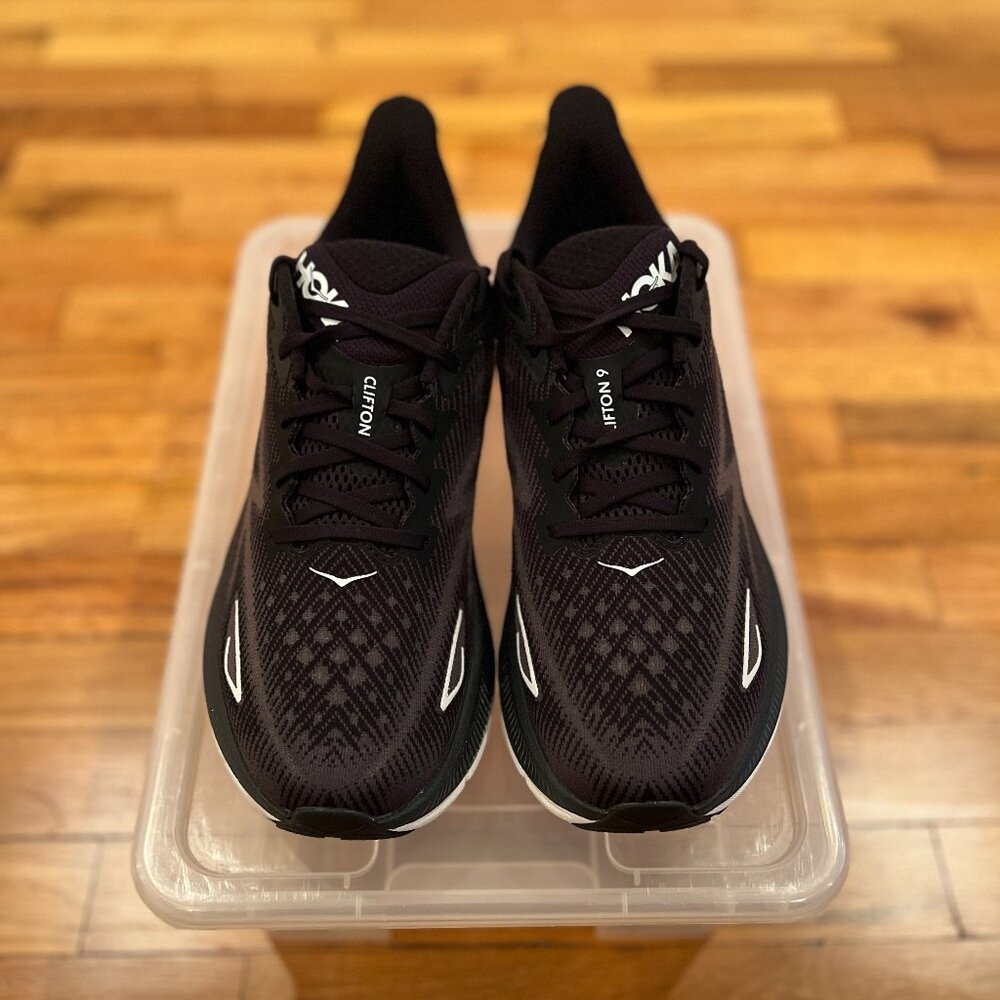 Hoka Clifton 9, Black with White, Size 11.5 D US
